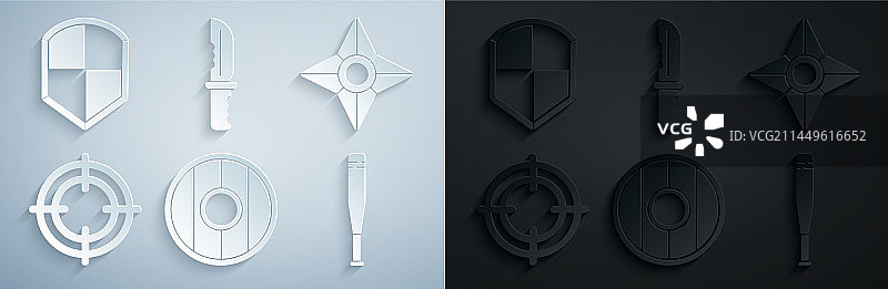 圆形木盾、日本忍者手里剑合集图片素材