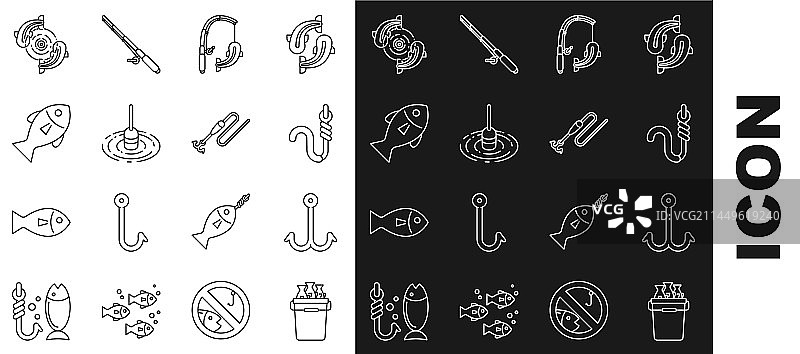 装鱼的钓鱼桶和鱼钩图片素材