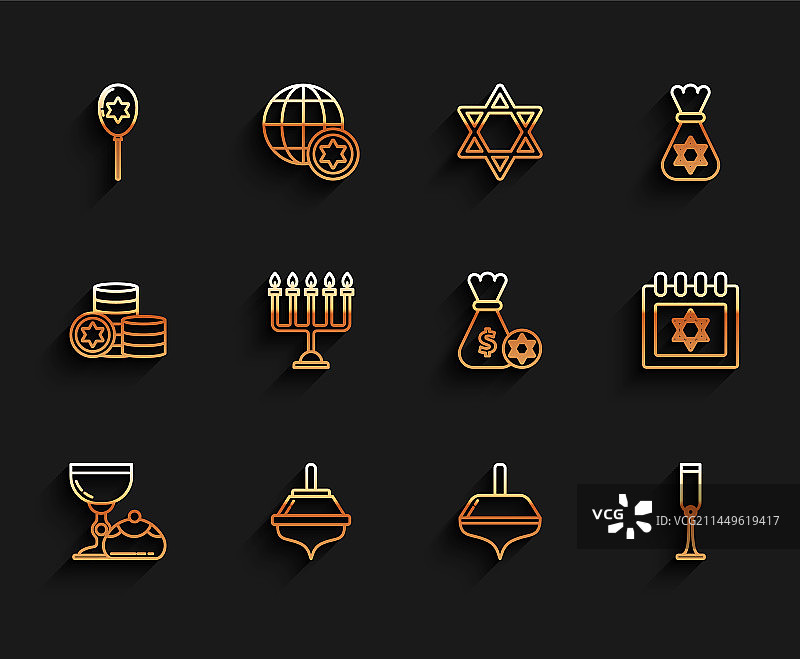 犹太圣爵与光明节甜甜圈线条组合图片素材