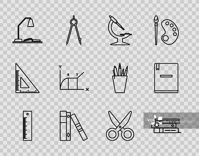 线条标尺、办公文件夹和文件组合图片素材