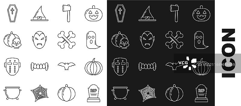 墓碑南瓜幽灵线条图标合集图片素材