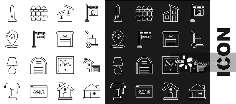 房屋手推车和箱子悬挂标志图片素材