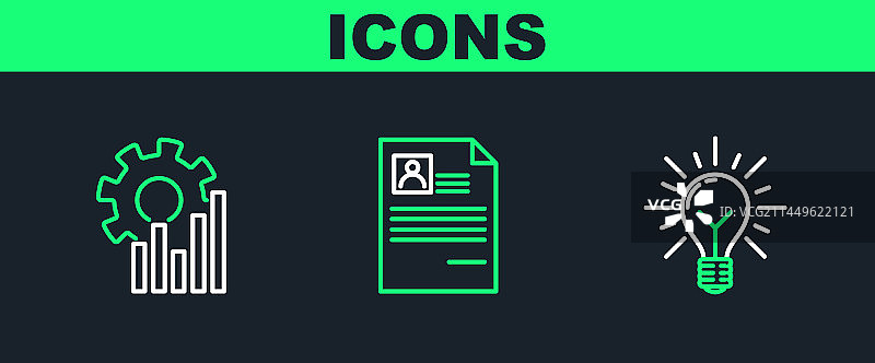 线性图标：发光灯泡与概念图片素材