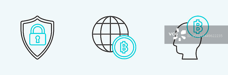 比特币思考盾牌安全锁图片素材