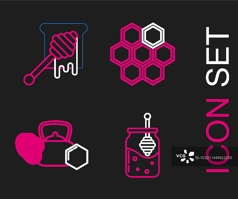 蜂蜜罐、蜂蜜勺和茶组合图片素材