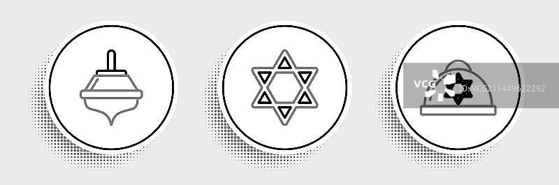 带有大卫之星的犹太小圆帽线条画图片素材