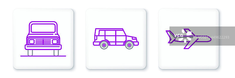 飞机汽车越野车图标线条组合图片素材