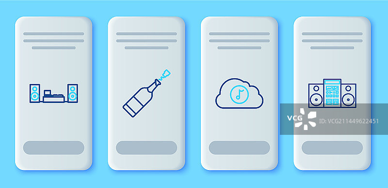 香槟酒瓶和音乐流媒体服务线条图片素材