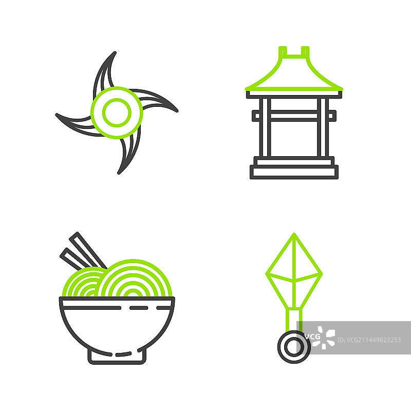 日本忍者手里剑和亚洲面条图标图片素材
