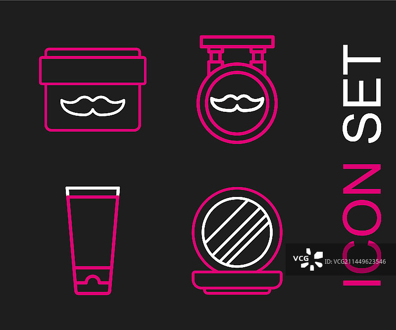 带镜子、面霜和乳液的化妆粉线条图标图片素材