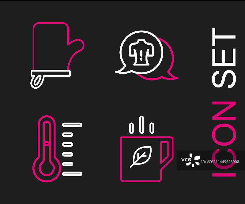 茶杯、茶叶、桑拿温度计线性图标图片素材