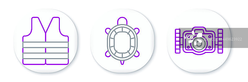 相机、救生衣和海龟图标图片素材