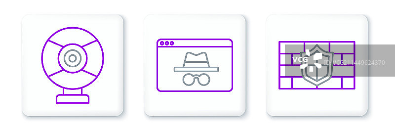 砖墙监控摄像头线条盾牌图片素材