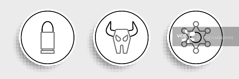 六芒星、警长徽章、子弹和水牛图片素材