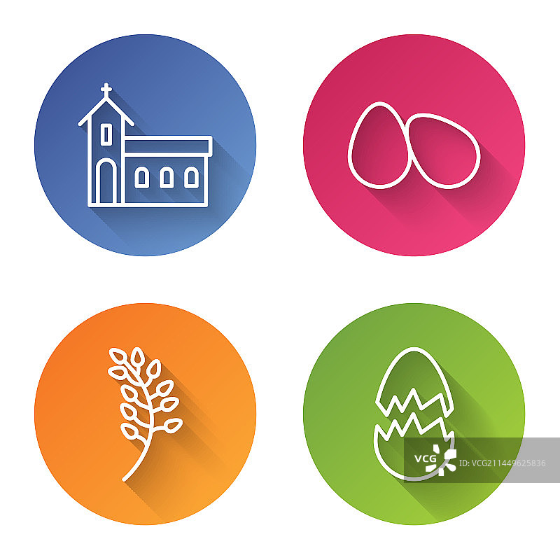 教堂建筑复活节彩蛋柳叶线条图片素材