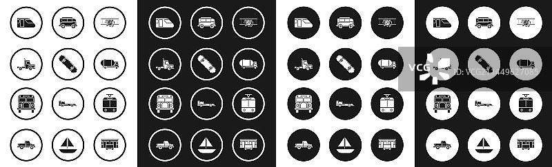 复古飞机、滑板和送货车元素组合图片素材