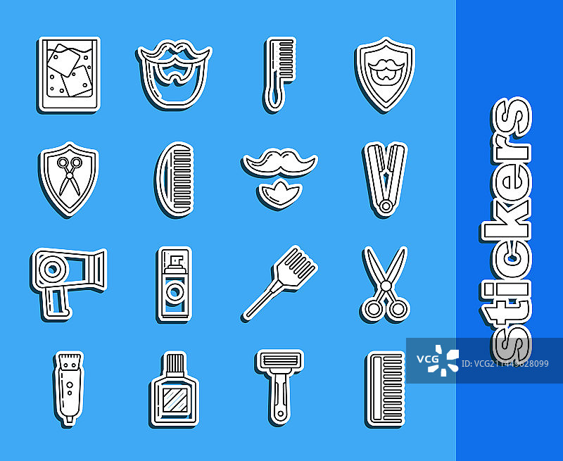 美发工具线条图标：发刷、剪刀、卷发棒图片素材
