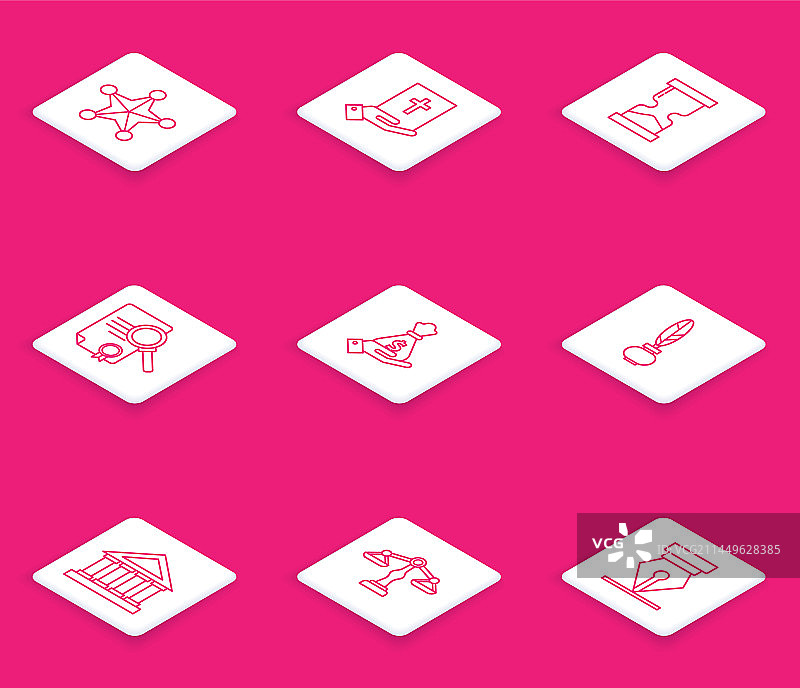 六芒星警长与圣经宣誓系列线条图标图片素材