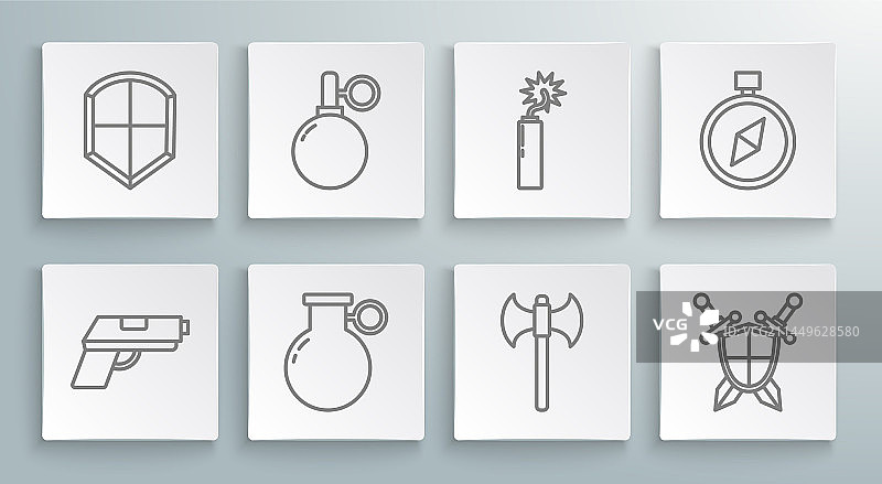 手枪、手榴弹和中世纪斧头图片素材