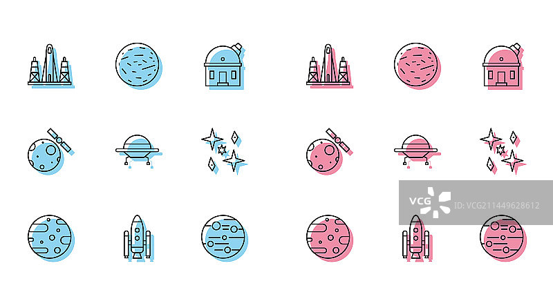 卫星线路设计：卫星天线、航天飞机与火箭图片素材