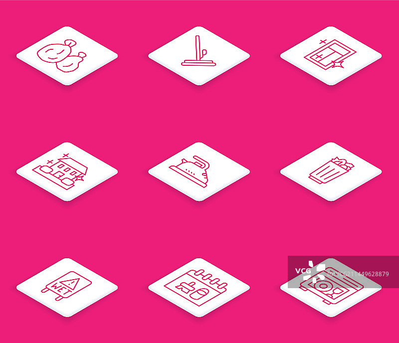 垃圾袋清洁服务拖把线条设计图片素材