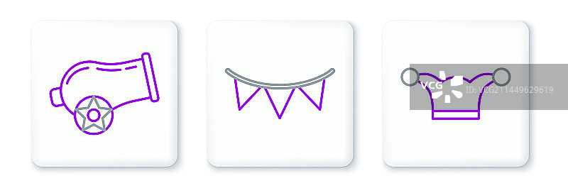 带铃铛的弄臣帽和大炮线条组合图片素材