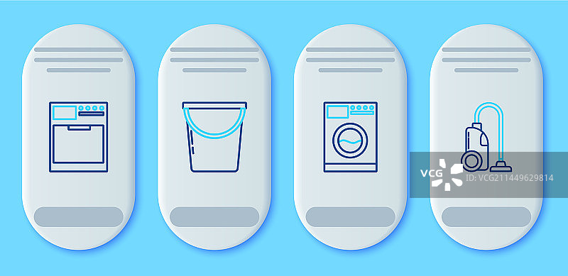 清洁水桶、洗衣机和吸尘器图标图片素材