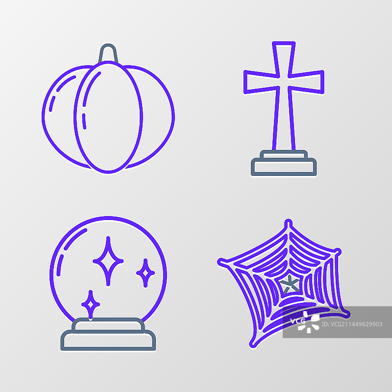 蜘蛛网魔法球墓碑线条组合图片素材