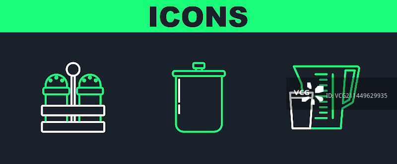 量杯、盐和胡椒粉线条组合图片素材