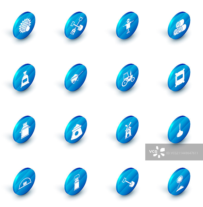 铁锹、耙子、稻草人、干草卷、袋子图片素材