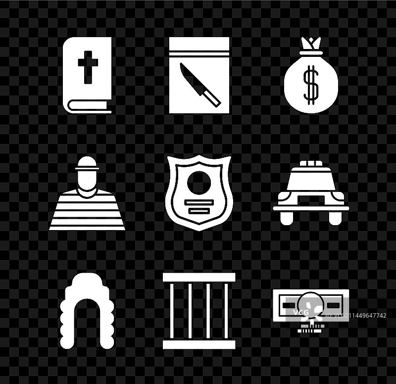 《圣经》、证据袋、刀和钱素材图片素材