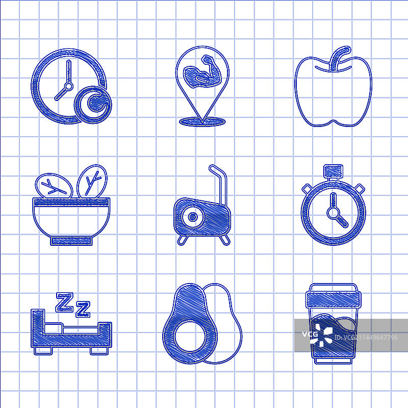 动感单车、牛油果和玻璃杯图片素材