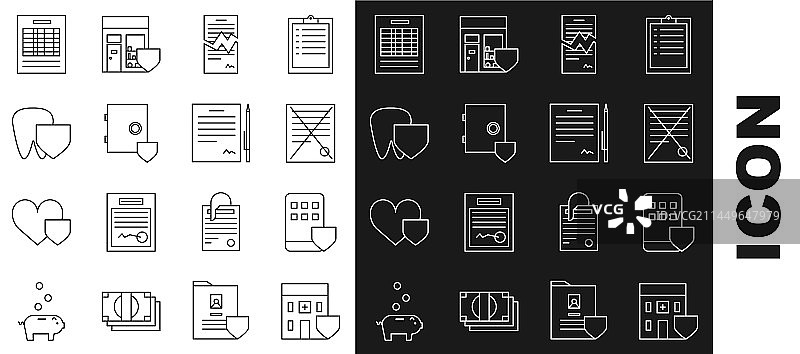 线条医疗医院大楼与盾牌图片素材