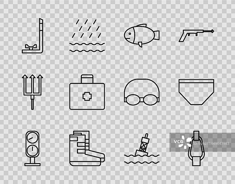 压力表、秤、登山扣、鱼靴线条集合图片素材