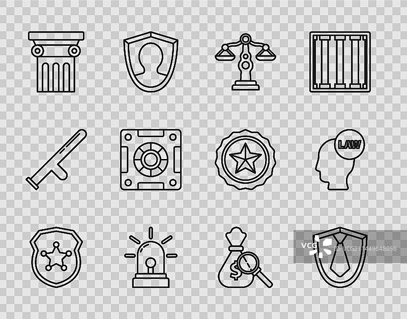 警察徽章、领带和正义天平图片素材