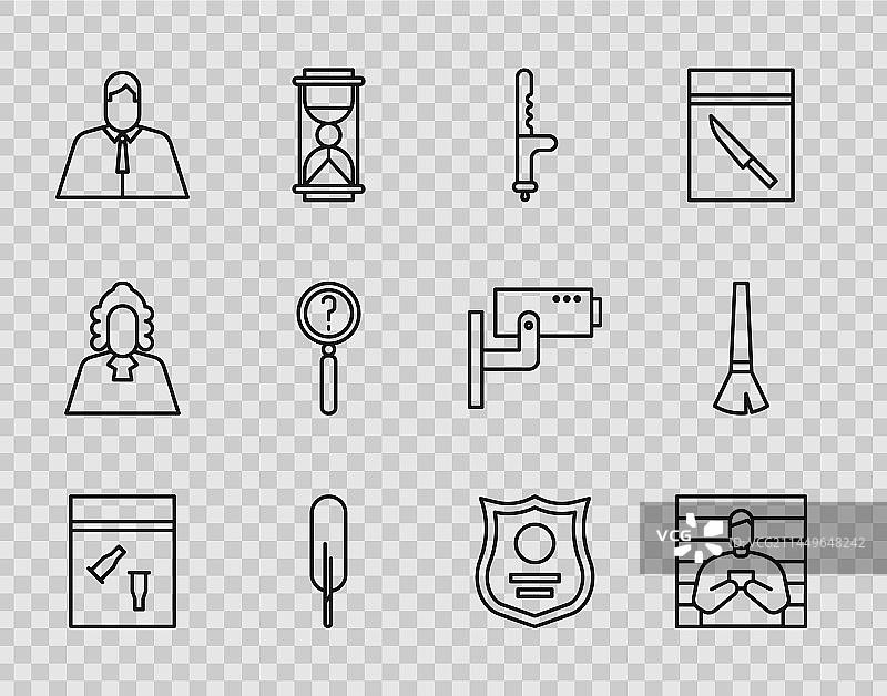 物证袋、子弹和嫌疑犯线条素材图片素材