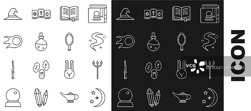 月亮星星海王星三叉戟魔法线路图标图片素材