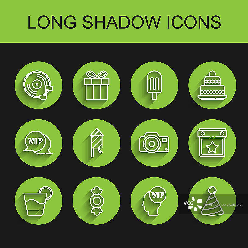 线条组合：鸡尾酒、糖果、黑胶唱片和贵宾卡图片素材