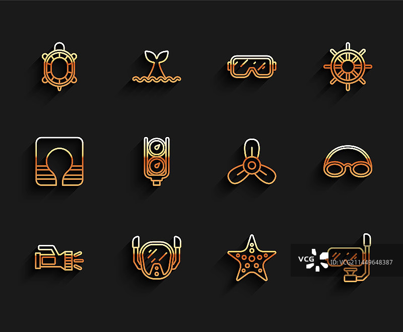 手电筒、潜水面罩、海龟与海星图片素材