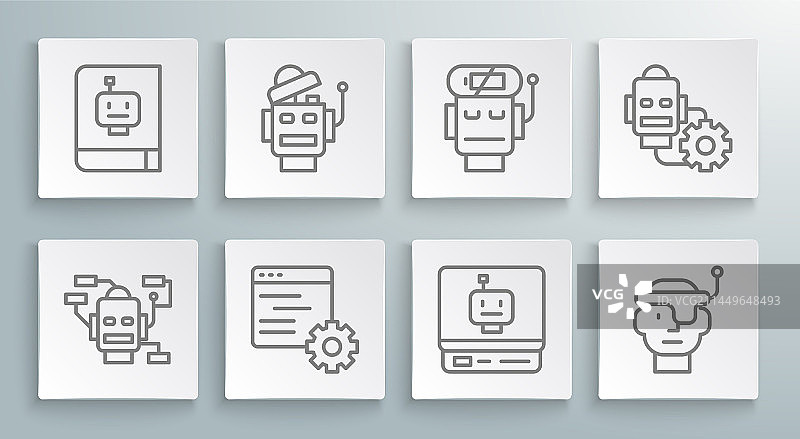 机器人电脑应用程序接口智能线条图标图片素材