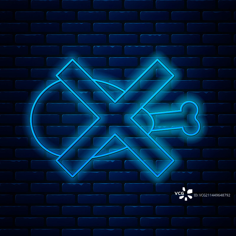 砖墙背景上的发光霓虹禁止肉类线条图标图片素材