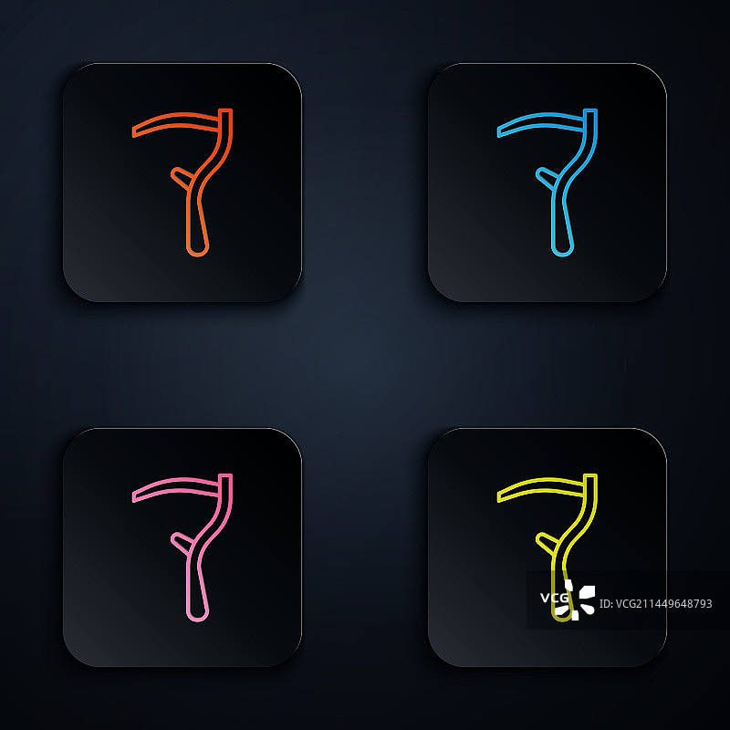 黑色背景上的彩色霓虹灯镰刀图标图片素材