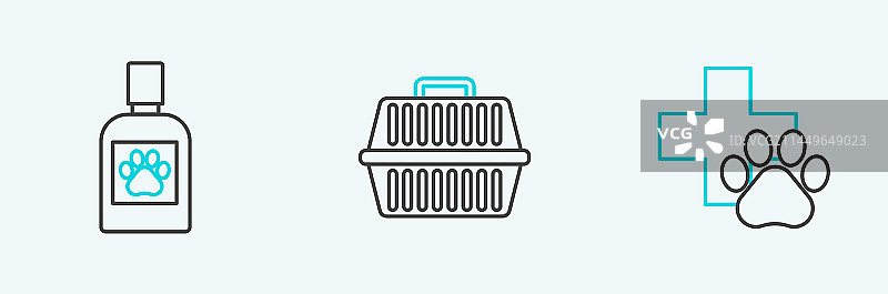 线条集：兽医诊所标志、狗和药品图片素材