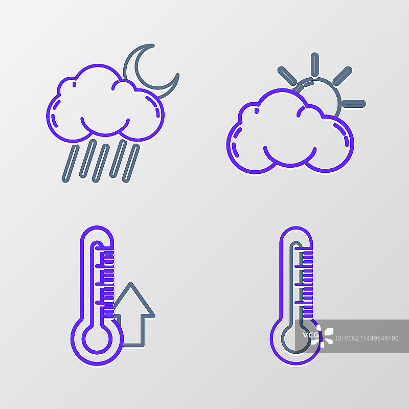 设置线温度计太阳和云天气和图片素材