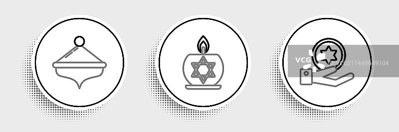 手持犹太硬币光明节陀螺线条图片素材