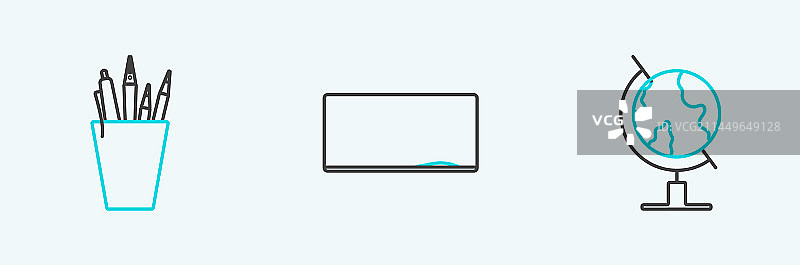 地球、铅笔盒和文具图片素材