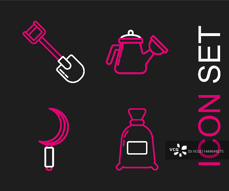 面粉袋、镰刀、浇水壶等线条图标图片素材