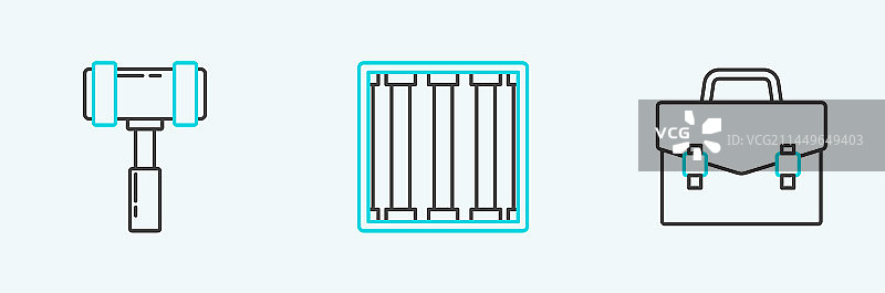 公文包、法官锤和监狱窗图片素材