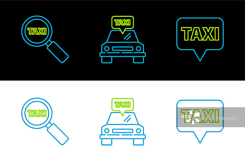 线稿地图指针，出租车与放大镜图片素材