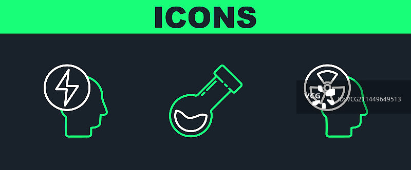 人头、辐射标志、电灯线条图片素材